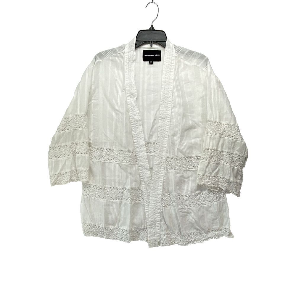 Who What Wear Womens‎ Sz M/L White 100% Cotton Open Front Cardigan Kimono